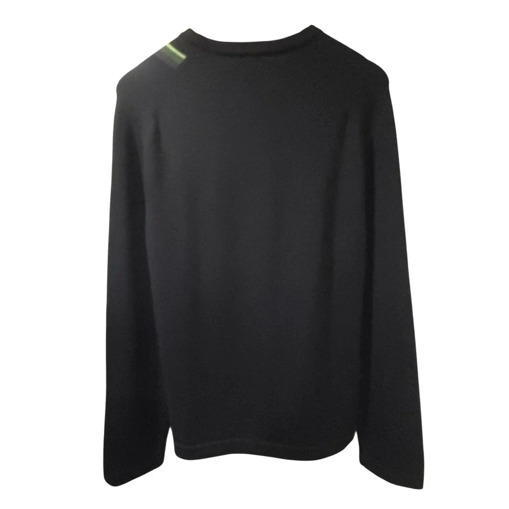 Banana Republic Mens Black Merino Wool Racing Stripe Crewneck Sweater L EUC